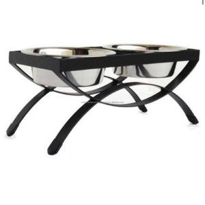 ชามให้อาหารสัตว์เลี้ยงแบบตั้งได้ครึ่งรอบสีดำยกสูงสำหรับแมวทันสมัยหลอดโลหะคู่ป้อนอาหารสัตว์เลี้ยง - Product Image 1