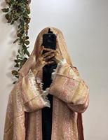 Abaya ouverte de luxe avec châle assorti |   Ensemble Kaftan Brodé Paisley Premium, Modeste, Longueur Cheville, Manches Longues, Toutes Saisons, Sans Coutures