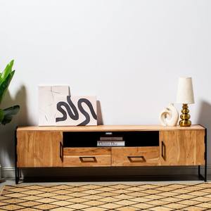 Mueble para TV Vandana Novara Vista de Dos Cajones y Dos Puertas, Consola de Entretenimiento Moderna de Madera Maciza - Product Image 4