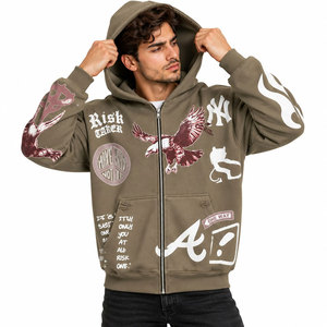 Sudadera con Capucha Verde Oliva para Hombre, Estampado Personalizado, Estilo Elegante, Diseño Gráfico Único, Sudadera de Forro Polar, 100% Algodón - Product Image 5
