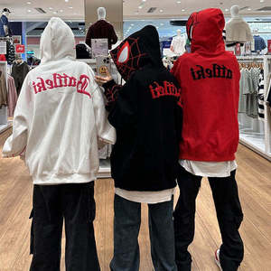 Sweat à capuche Y2K en molleton brodé motif toile d'araignée, entièrement zippé, coupe oversize, style streetwear et hip-hop, personnalisable, unisexe, vente en gros - Product Image 4