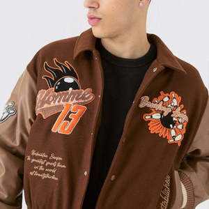 Custom High Quality Chenille Embroidery Winter <b>Men's</b> Wool Sleeves Stand Collar Front <b>Baseball</b> Letterman College Varsity <b>Jackets</b> - Product Image 3