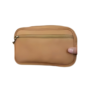 Simple Neoprene Cosmetic <b>Case</b> Medium Size Zipper Closure Portable Travel <b>Organizer</b> Beige Color - Product Image 1