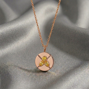 Yellow Quartz Pendant Necklace Gold Plated Round Faceted Gemstone Charm Wholesale Handmade Jewelry Supply - Product Image 1