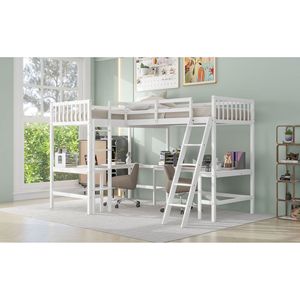 Cama Alta Blanca Tamaño Individual en Forma de L con Escalera y 2 Escritorios Integrados, Cama para Niños - Product Image 5