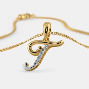 Luxury gold diamond pendant for women fine jewelry for wedding party anniversary gift with elegant J look and lightweight feel - Product Image 1