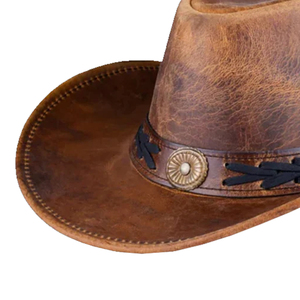 Chapeau de cowboy Western court en cuir vieilli unisexe pour adultes, style vintage, pour l'extérieur - Product Image 6