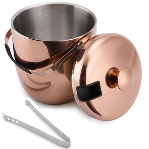Polished Shiny Copper Metal <b>Ice</b> Bucket Completed With A Matching Spire Lid Smooth Carry Handle And Chilling Tongs For Parties - Product Image 3