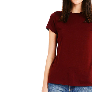 Women's Burgundy Short Sleeve Crew Neck T-Shirt Regular Fit Casual Solid Color 100% Cotton Jersey Knitted All Seasons t shirts - Product Image 3