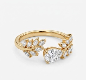 Anillo de compromiso para mujer con diamantes en forma de pera y hoja de laurel, oro real de 14K/18K, diamantes cultivados en laboratorio, diseño de racimo marquesa inspirado en la naturaleza - Product Image 1