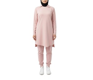 Conjunto Deportivo Islámico Modesto para Mujer, Color Rosa, Talla Grande, Manga Larga, Cuello Alto, Túnica y Leggings, Transpirable, de Longitud Completa - Product Image 1