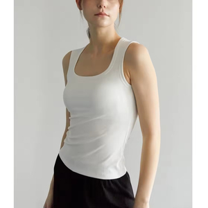 High Quality Women Slim Fit <b>Tank</b> <b>Top</b> New Design <b>Square</b> <b>Neck</b> Solid Color Cotton Breathable Soft Customized Logo Seamless Knitted - Product Image 6