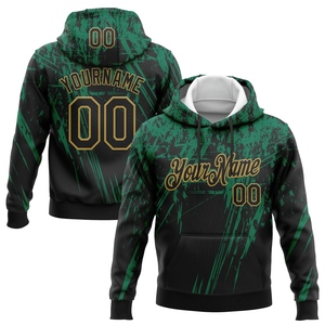 Sudadera con Capucha Deportiva para Hombre, Diseño 3D, Estilo Grunge, Color Negro, Verde y Dorado Antiguo, Cosido a Medida, Venta Directa de Fábrica - Product Image 1