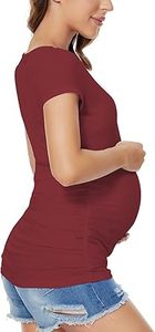 Camiseta de Maternidad para Mujer, Verano, Corte Ajustado, Color Granate, Manga Corta, para Embarazadas y Lactancia - Product Image 5