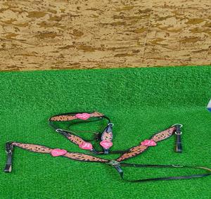 Horse breast collar western <b>leather</b> tack chest <b>harness</b> geometric bead concho stud adjustable strap riding halter gear set - Product Image 6