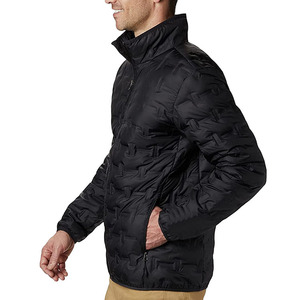 Men's Black Quilted Puffer <b>Jacket</b> With Geometric Pattern Stand <b>Collar</b> Zipper Closure Windproof Winter Casual Wear - Product Image 2