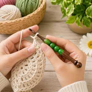 Crochets en bois durables faits à la main Curio Craft avec perles en résine verte 3,5 mm-6 mm, outils de tricot d'art populaire pour les loisirs créatifs DIY - Product Image 3