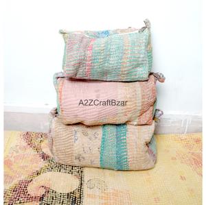 Tassel Pattern Cotton Kantha Fabric Zipper Closure Boho Style Eco-Friendly Durable Lightweight Multi-Function Bag Cosmetic - Product Image 1