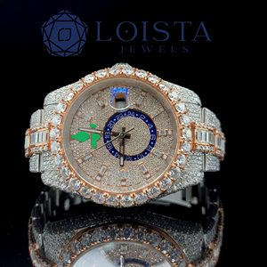 Montre personnalisable en quartz avec diamants Moissanite, verre et bracelet en acier inoxydable, design glacé, style luxe professionnel, cadeau pour homme - Product Image 1