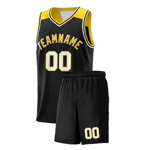 Conjunto de camiseta de baloncesto amarilla y negra para hombre, uniforme sin mangas con cuello en V, pantalones cortos con cintura elástica, nombre del equipo personalizado, número 00 - Product Image 3