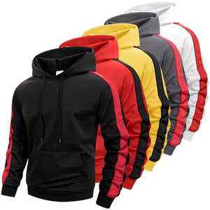 Sudadera con Capucha para Hombre, Negra con Mangas Rojas, Informal, Transpirable, Corte Regular, Sudadera de Moda Otoñal con Bolsillo - Product Image 6