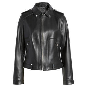 Chaqueta de Moto para Mujer, Manga Larga, Cierre de Cremallera, Cuello con Botones, Corta, de Cuero PU Azul Claro, Transpirable, Impermeable y Resistente al Viento - Product Image 3