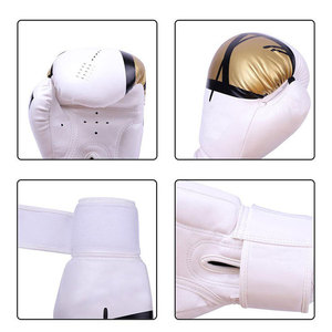 Gants de boxe en cuir noir et or blanc, lacés, respirants, équipement d'entraînement pour adultes - Product Image 3