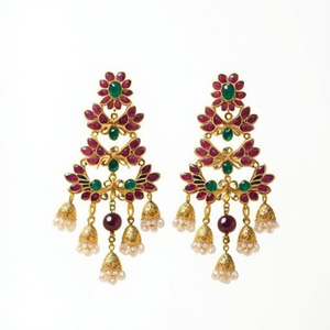 Gold Plated Drop Earrings with Turquoise Zircon and Pearl Tassel - Product Image 2