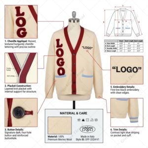 customized ASTRO COLLEGE <b>CARDIGAN</b> Low-cut v-neck Inseam pockets Embroidery chenille Logos Acrylic Wool Knitted Sweater <b>Cardigan</b> - Product Image 4