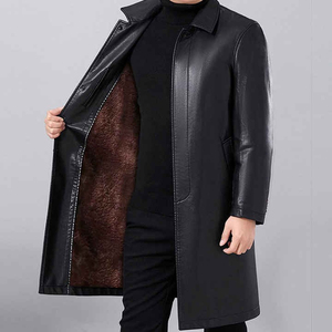 Manteau d'hiver imperméable en cuir véritable pour hommes grandes tailles, à manches longues, avec ceinture et bordure en fourrure, vêtements d'extérieur décontractés, streetwear - Product Image 5