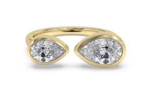 Bague unique à deux pierres Toi et Moi, taille poire, 0,80 ct, diamant de laboratoire en platine - Product Image 3