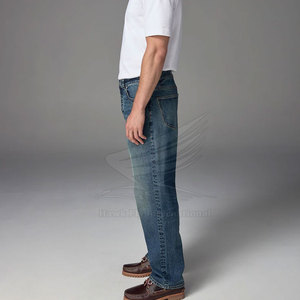 New Arrival Men's Mid Waist Straight Casual Lightweight 100% Cotton Quick Dry Breathable Premium Quality Button Fly Jeans Pant - Product Image 4