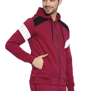 Men's Maroon Hooded Tracksuit Full <b>Zip</b> Color Blocking Sporty Casual Autumn Wear Regular Fit With Side Pockets 100% Polyester - Product Image 4