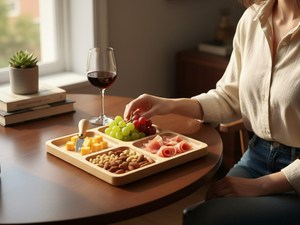 Plateau de service carré en bois de frêne rustique à 4 compartiments, plateau à collations, plateau à apéritifs, planche à charcuterie, qualité professionnelle pour la restauration - Product Image 6