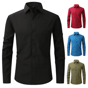 เสื้อเชิ้ตแขนยาวสีพื้นสำหรับผู้ชาย ปกคอปกแบบพับได้ ทรงเข้ารูป ผ้าป๊อปลิน ใส่ได้ในฤดูใบไม้ร่วง - Product Image 1