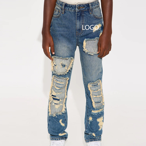 Boys Trendy Ripped Denim <b>Jeans</b> Distressed Style Casual Fashion Bottom Wear / Wholesale Supply With Customizable Logo Designing - Product Image 1