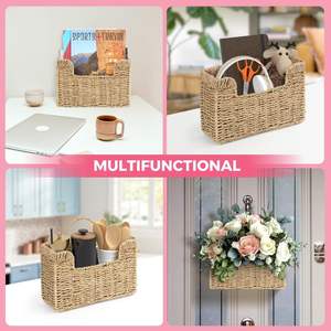 Panier mural rustique en jonc de mer tressé, écologique, fait main, pour magazines, livres, lettres et documents – Vente en gros - Product Image 4