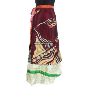 Hot Collection of Summer Stylish Silk Sari <b>Wraps</b> <b>Skirt</b> 2 Layer Reversible Magic Silk Saris <b>Wrap</b> Long <b>Skirt</b> Silk Fabric Printed - Product Image 4
