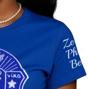 T-shirt en chenille Zeta Phi Beta Blue Shield pour femme, avec écusson brodé de la sororité grecque, décontracté - Product Image 5