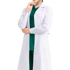 <b>White</b> Woven <b>Lab</b> <b>Coat</b> Women Hospital Uniform Cotton Polyester 3 Pocket Snap Closure Medical Doctor <b>Coat</b> - Product Image 1