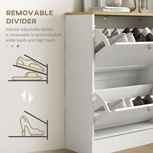 Mobiletto Moderno e Sottile per Scarpe in Stile Rustico con 2 Cassetti Ribaltabili e Ripiani Regolabili per 12 Paia, Bianco, Stile Legno Pannellato - Product Image 6