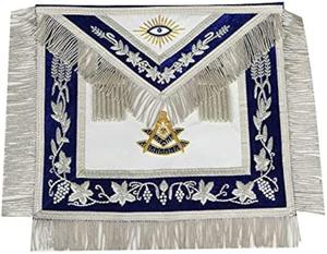 Tablier de Maître Ancien Maçon avec chaîne de col et bijou, en tissu bleu de type cuir, origine Pakistan - Product Image 2