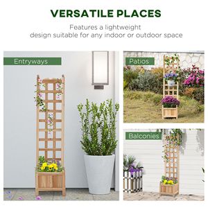 Natural Wooden Raised Flower Bed Trellis for Climbing Plants 11.75x11.5x49.25 Inches Rustic Finish <b>Planter</b> <b>Box</b> Metal <b>Planters</b> - Product Image 4