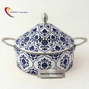 Luxury 3Pc Stainless Steel Casserole <b>Set</b> Arabian Style Enamel Print Insulated Hot <b>Pot</b> Food Warmer Serving Dish Customized Colour - Product Image 3