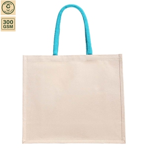 กระเป๋าผ้าแคนวาสโพลีคอตตอนรีไซเคิลเคลือบ 300GSM สีธรรมชาติ ขนาด 40x35x16 ซม. หูหิ้วสีแดง รับทำโลโก้ตามสั่ง ขายส่ง สำหรับโปรโมชั่น รับผลิตแบบ OEM ODM ธุรกิจ B2B - Product Image 2