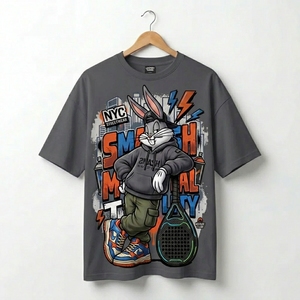 T-shirt noir Bugs Bunny NYC Streetwear à manches courtes, col rond, imprimé dessin animé, coupe classique pour homme, jersey 100% coton - Product Image 3