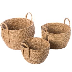 Ensemble de 3 paniers de rangement ronds en jacinthe d'eau, faits à la main, vente en gros, écologiques, fabriqués au Vietnam - Product Image 1