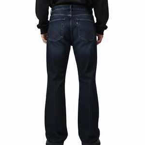 Jean en denim bleu foncé coupe droite pour homme, taille haute, fermeture boutonnée, style décontracté, en coton mi-lourd, idéal pour l'automne - Product Image 6