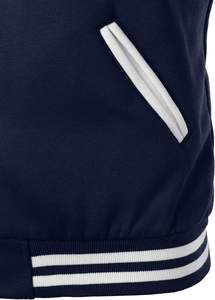Veste universitaire bleu marine pour homme, manches blanches, col rabattu, fermeture éclair, couleur unie, style preppy, vêtement d'automne - Product Image 6