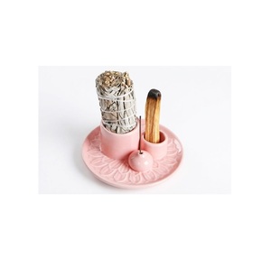 Soporte Minimalista de Cerámica para Varillas de Incienso, Cuenco Rosa para Salvia, Bandeja Quemadora 3 en 1 para Palo Santo, Plato Tallado de Loto - Product Image 4